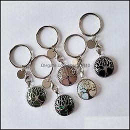 Arts And Crafts Natural Stone Keychains Tree Of Life Key Rings Sier Colour Healing Crystal Car Decor Keyrings Keyholder Fo Sports2010 Dhzgp