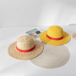 Anime Cartoon Sunscreen Japanese Cosplay Cap Straw Neck String Luffy Flat Hats For Adult 220629