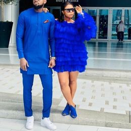 Casual Dresses African Fashion Royal Blue Tiered Tulle Mini Women Chic Ruffles Puffy Full Sleeves Short Party Dress Summer VestidoCasual