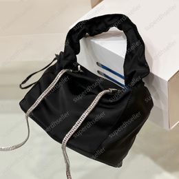 Mini Drawstring Bucket Bag Women Handbag Clutch Silver Chain Crossbody Shoulder Bags Designer Nylon Canvas Wallet Totes Purse Party 5 Colours