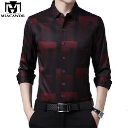 Original Men Shirts Silk Cotton Spring Autumn Long Sleeve Shirt Men Casual Plaid Shirts Slim Fit Camisa Masculina C688 220401