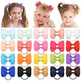 20Pcs/lot Solid Grosgrain Ribbon Bows For Baby Girls Ponytail Holder Hair Bands Elastic Rope Handmade Headband Hair Accessories AA220323