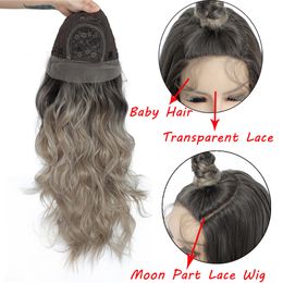 Synthetic Lace Front Wig Natural Wavy Moon Part With Baby Hair For Black Women Black Colour Hairline Wigs Synthetic Lace Wigfactory direct