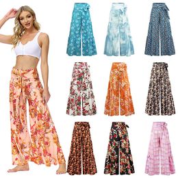 Wide Leg Pants Lace Up Trousers Maternity Bottoms Floral Flowers Plaid Fitness Yoga Flared Pant Lady Casual Loose Long Trouser 21 Colors M4140
