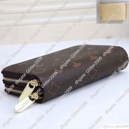 high quality Double zipper Wallets Mens Leather Wallet Holders For Brown flower women Purse Monograms Luxury Purses Cross Body Wal222l