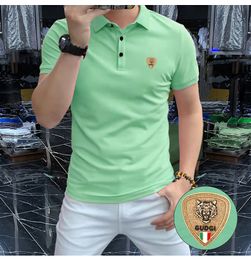 Men's Solid Colour Casual Polo T-shirt Logo Decorate Candy Bright Colour Male Lapel Polo Tops High Quality High Grade Man Clothing M-4XL
