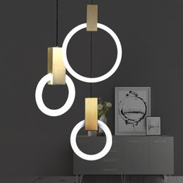 Pendant Lamps Wood Acrylic LED Ring Light For Dinning Room Restaurant Kitchen Lamp Luminaire LamparasPendant