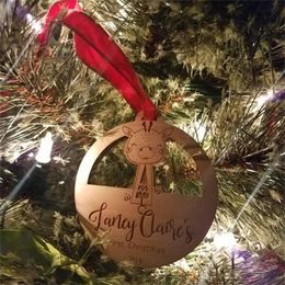 Babys First Christmas Custom Name Ornament Bauble Engraved Wooden Xmas Tree Decorations Hanging House Gift Home Decor 201203