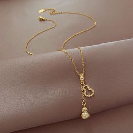 Pendant Necklaces Korean Trend All Match Luxury Zircon Neck Chains Unusual Gourd Necklace For Woman Sweater Chain Sexy Party AccessoriesPend
