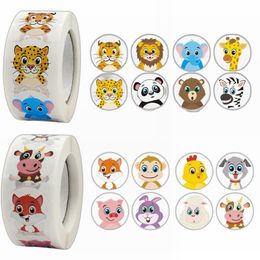 500PCS Round Cartoon Animal Children Sticker Label Cute Toy Game Reward DIY Gift Sealing Decoration For Kids 220716