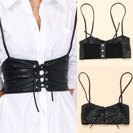 Belts Waist Cincher Belt Black Corset Tops For Women Stretch Waistband Elastic PU Leather Tie Female GirdleBelts