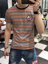 striped tees NZ - Men's T-Shirts Striped T-shirt Men's Mercerized Cotton Embroidered Personality Trend High Quality Short Sleeve Summer Male Tee Top Cloth