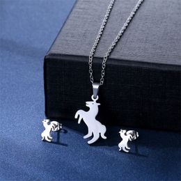 New Style Necklace Earrings Set European and American Glossy Animal Simple Cute Pony Pendant Jewelry Lovely Gift for Women Girl