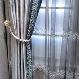 Curtains for Living Dining Room Bedroom Custom Window Light Luxury Curtain Silver Colour Blue Curtain High-End Model 220511