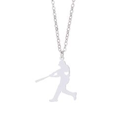 Baseball Player Pendant Necklace with love heart Stainless Steel Charm Link Chain Jewellery for Women and Men Children Gifts Sports Memorabilia