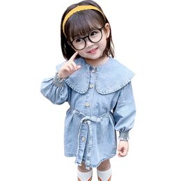 Toddler Girl Denim Dresses Belt Girls Dress Casual Style Children Party Dresses Spring Autumn Baby Boy Clothes 210412
