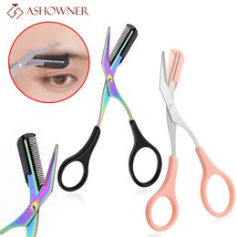 Eyebrow Trimmer Scissor with Comb Facial Eyelash Hair Removal Grooming Shaping Eyebrow Shaver Cosmetic Razor Makeup tools
