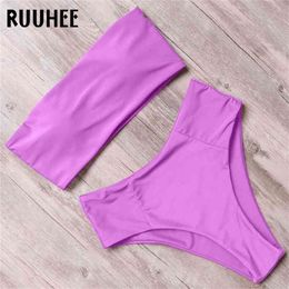 RUUHEE Solid Bikini Swimwear Swimsuit Women Bikini Set Strapless Bandage Bathing Suit High Waist Female Beachwear Swimsuit 210319