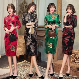 Fall/winter Chinese Style Slim Noble Costume Performance Cheongsam Stand Collar Fashion Explosions Velvet Ethnic Clothing