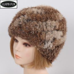 Berets Sell Russian Lady Good Elastic Real Fur Bomber Hats Winter Women Fluffy Natural Caps Knitted CapBerets BeretsBerets