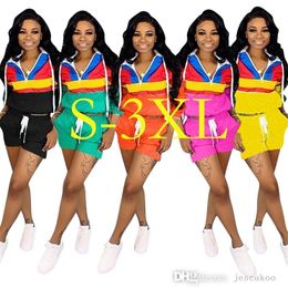 S-3XL Women Outfits Tracksuits Windbreaker Long Sleeve Pullover Jacket Crop Top Hoodies And Shorts 2 Piece Pants Set Clothing