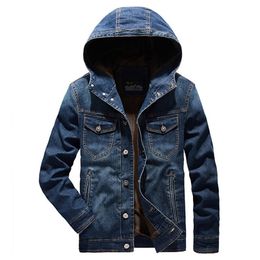 Autumn Jacket Men Military Jeans Jacket Hooded Single Breasted Denim Coat Windbreaker Men Cotton Jacket Chaquetas Hombre M LJ201013