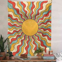 Abstract Sun Tarot Carpet Wall Hanging Boho Bedroom Girl Room Dorm Hippie Witchcraft Tapestry Decoration Mural J220804
