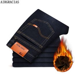 AIRGRACIAS Men winter Warm Jeans High Quality Famous Brand Winter Denim Jeans Thicken Fleece Men Jeans Long Trouser 28-44 210318