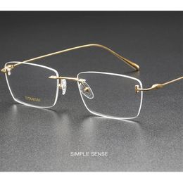 Luxury Lightweight 567 Pure-Titanium Frame Rimless Glasses for Men 54-18-145 Norble Rectangular Business Eyeglasses for Prescription fullset design case
