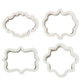 4PcsLot Vintage Plaque Frame Cookie Cutter Set Plastic Biscuit Mould Fondant Cake Decorating Tools Fondant Sugar Craft Moulds 220815