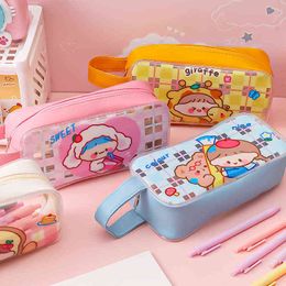 Learning Toys Kawaii Sweet Heart Girl PVC Large Capacity Pencil Bag Cute Pen Pouch Korean Stationery Organiser Case Gift Students T220829