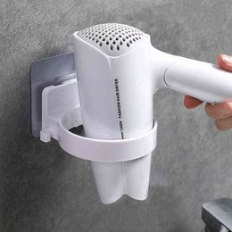No Punching Hair Dryer Holder Rack Durable Glue Wall Mounting Bathroom Organizer Storage Shelf J220702