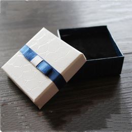 Gift Wrap DoreenBeads Jewelry Boxes Wholesale Animal Leather Pattern Ring Earrings Box Blue And White Bowknot 6.3 2.3cm 1 PieceGift