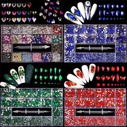 Luxury Crystal Diamond Decoration 3D Big AB s Gem SS4SS20 Mix Sizes In Grids 21 Acrylic Box With Pick Up Pen Nail Art 220525