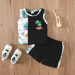 Clothing Sets Boy Toddler Kids Clothes Prints Vest T-shirt Sleeveless Tops Solid Color Shorts Pants Casual Outfits Boys SetClothing