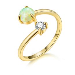 Exclusive for Cross-Border S925 Sterling Silver Opal Open Ring European and American Simple Inlaid Zircon Women's Ring