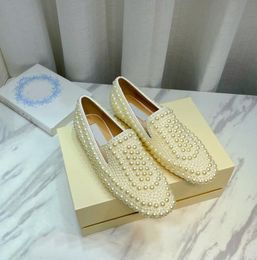 Latest Ladies Dress Shoes Slippers Vamp Full Pearl Decoration Round Toe Flat Heel Dress Casual Banquet Fashion Pretty Sexy Size 35-42