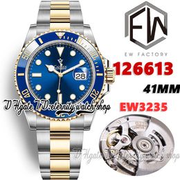 EWF V2 ew126613 EW3235 Automatic Mens Watch 41MM Ceramics Bezel Blue Dial Two Tone 904L Stainless Steel Bracelet With Same Serial Warranty Card eternity Watches