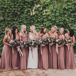 dusty rose pink bridesmaid dresses UK - Dusty Rose Pink Bridesmaid Dresses Sweetheart Ruched Chiffon A-line Long Maid of Honor Dress Wedding Party Gown Plus Size Beach252i