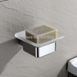 Square Stainless Steel Holder with Frosted Glass Dish Wall Mount Soap Polish Bathroom Accessories Y200407