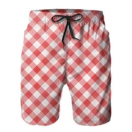 Mens Swimwear Swim Shorts Trunks Red Gingham Plaid Beach Board Shorts Swimming Swimsuits Mens Running Sports Surffing shorts Y220420