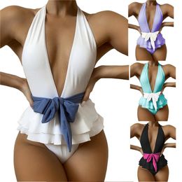 Women's Swimwear Women Sexy And Waistband Plunging Neckline Sleeveless Padded Bathing Suit Purple Black White Green Swimsuits For WomenWomen