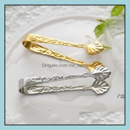 Other Kitchen Tools Kitchen Dining Bar Home Garden Embossed Rose Ice Clip 304 Stainless Steel Sugar Tongs Mini Coffee Clips 9Cm Pab14244