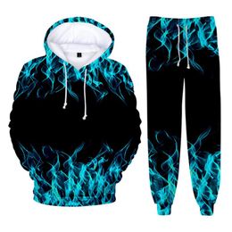 Men's Tracksuits Colourful Flame 3D Printed Men's Sportswear Sets Casual Tracksuit Two Piece Set Top And Pants Sweat Suit Male Sporting S