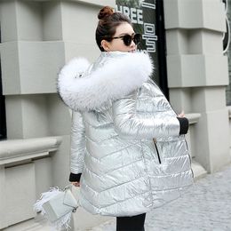 Women winter jackets long warm coat Silver Colour style female jacket Wide fur collar 2019 ladies parka abrigos mujer invierno T200114