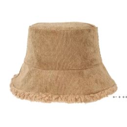 Corduroy Fisherman Hat Women Winter Bucket Hats Double-sided with Lamb Basin Cap Outdoor Warm Thick Autumn Fashion Accessories