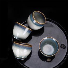 Kiln Baked Teacup Temmoku Glaze Brushed Siyao Change Master Cup Ceramic Kung Fu LJ200821