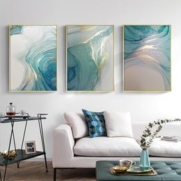 Luxury Abstract Wall Art Poster Green And Gold Nordic Style Wall Art Canvas Painting Modern Print Living Room Home Decoration