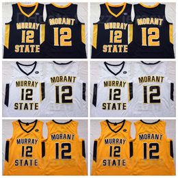 NCAA Murray State Racers Ja Morant College Jerseys 12 Basketball Navy Blue White Yellow Team Colour All Stitched University Breathable For Sport Fans Good Quality