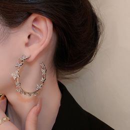 Fashion Luxury Rhinestone Butterfly Hoop Earrings Exquisite Charm Big Circle Earrings Wedding Party Shiny Earring Jewellery